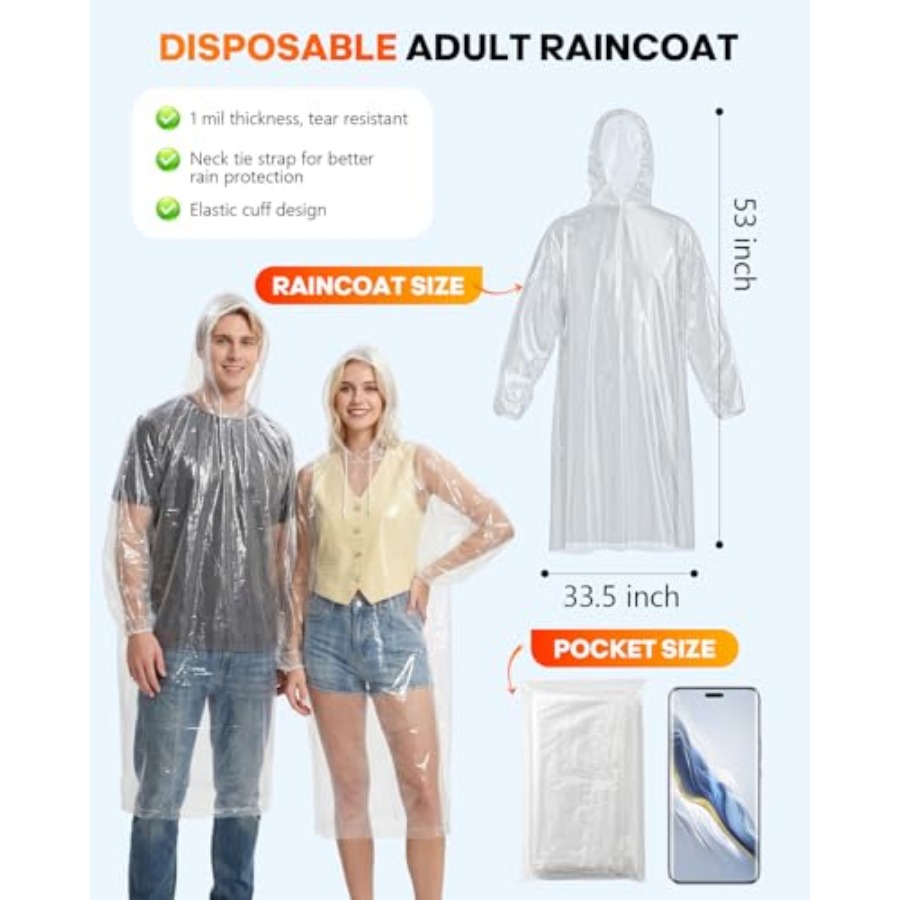 Disposable Rain Ponchos, 6PK/9 - Emergency Poncho Rain 评论和价格
