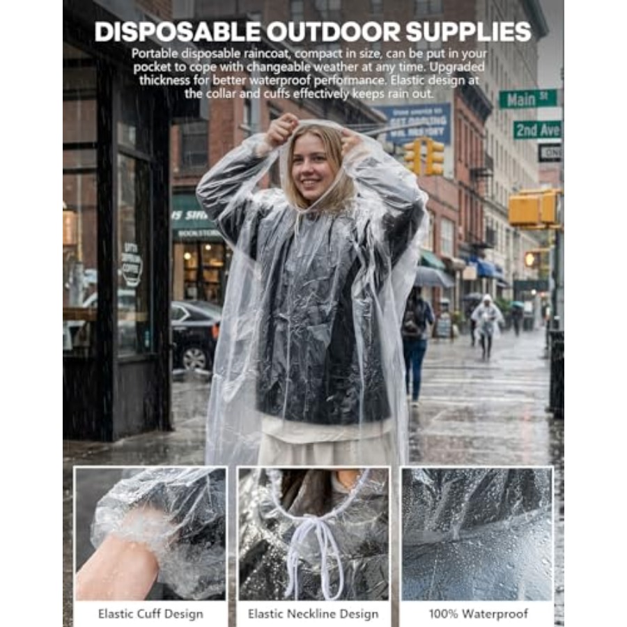 Disposable Rain Ponchos, 6PK/9 - Emergency Poncho Rain 评论和价格